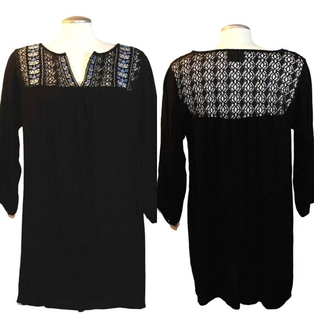 Addition Elle Tunic Blouse Black Crochet Lace Witchy Goth Whimsygoth Womens 16